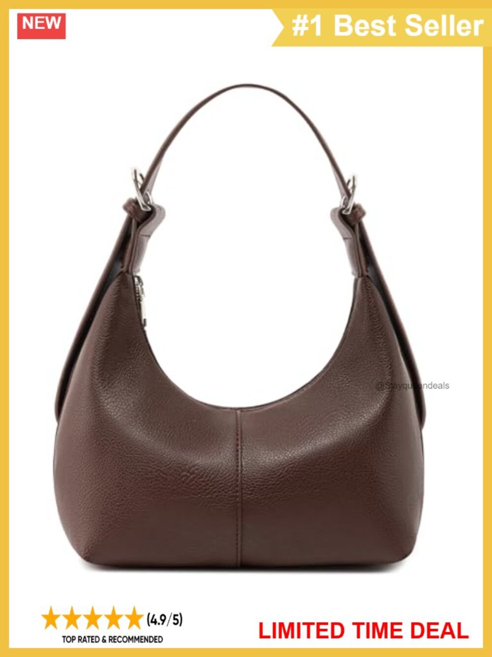 Slouchy PU Leather Hobo Shoulder Bag Crossbody Purse Removable Strap